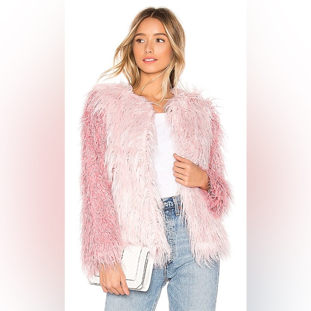 NBD x Naven Evelin Pink Faux Fur Coat